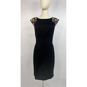 Trina Turk Lillet 2 Black Embroidered Beaded Cap Sleeve Sheath Dress Sz 6